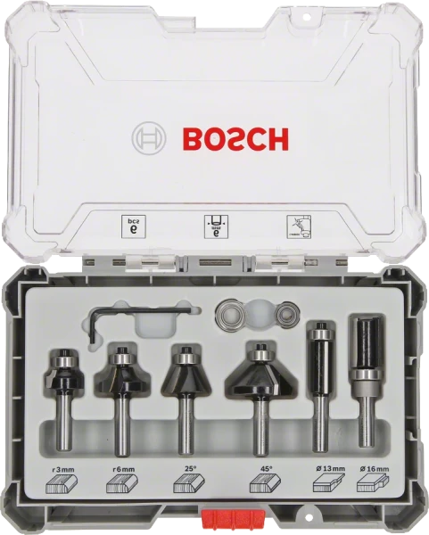 Bosch Set frese da 6 pz. per profilare smussare e scanalare codolo da 6 mm